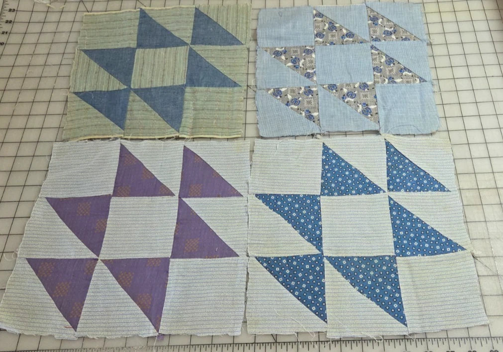 4 x Vintage Patch Quilt Blocks Unfinished Squares. 1900s - 1930s