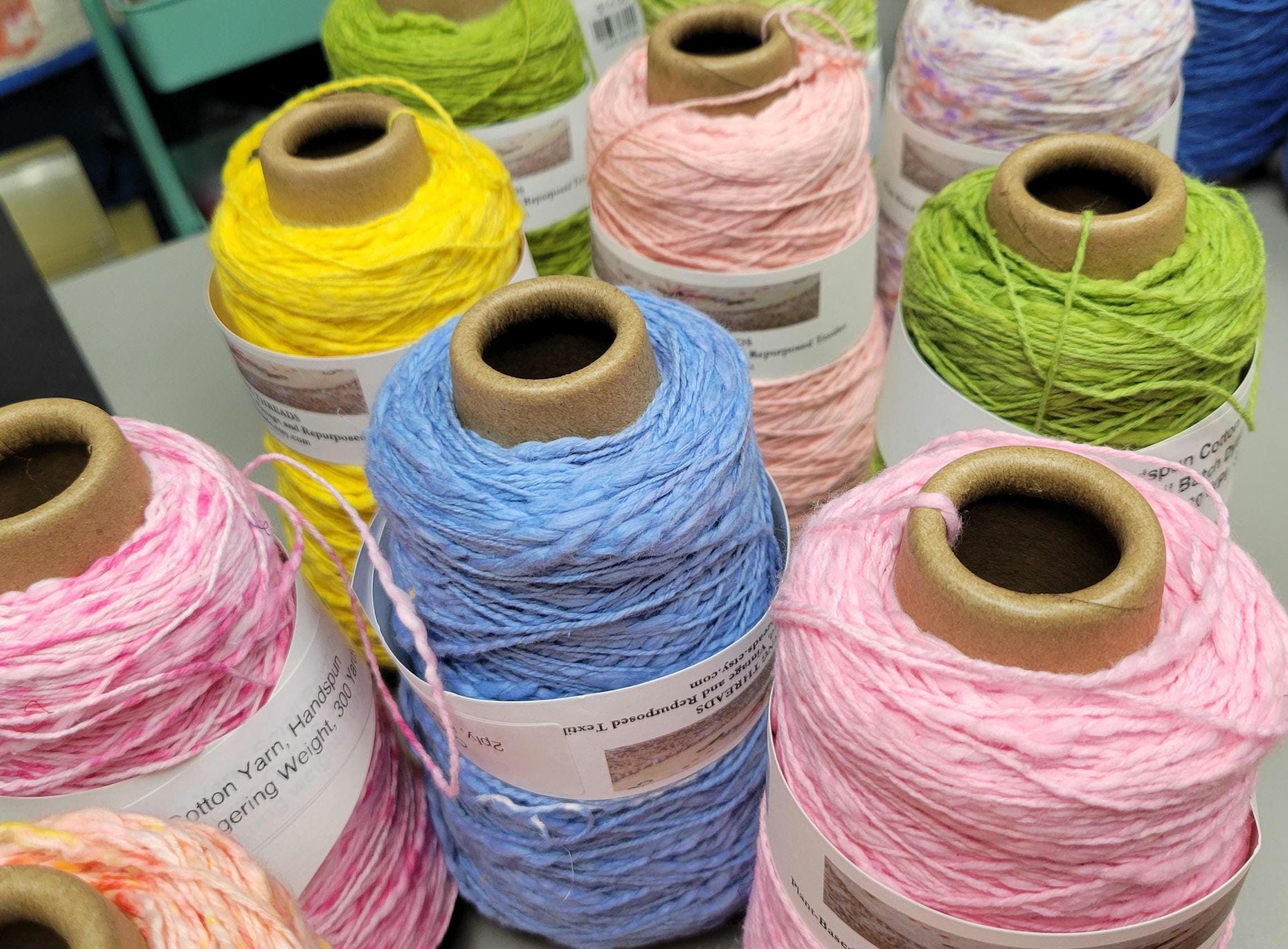 USA Cotton Yarn, Small Batch Dyed Variegated Pink. Fingering Weight. 340 Yards. Cone