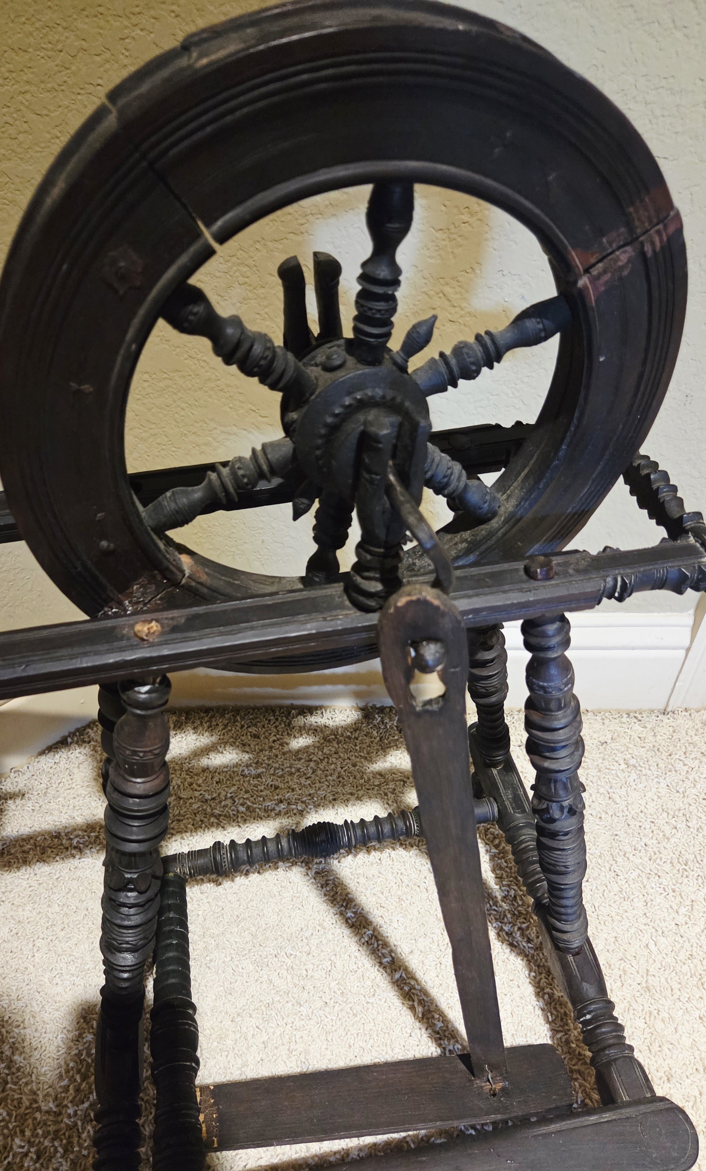 Antique Spinning Wheel 19th Century Small Castle Travel Style