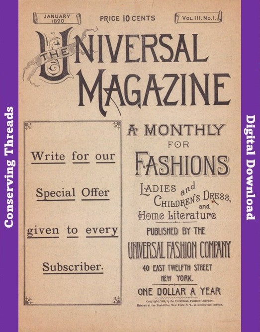 Universal Magazine, January 1890, A Monthly Catalog For Fashions Mail Order Vol 3 No 1. E-book DOWNLOAD.📥