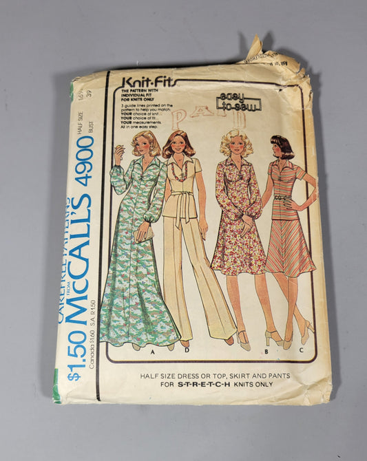 McCall's 4900, Carefree Patterns, ca 1976. Size 16 1/2, Bust 39. Dress, top, skirt, pants.