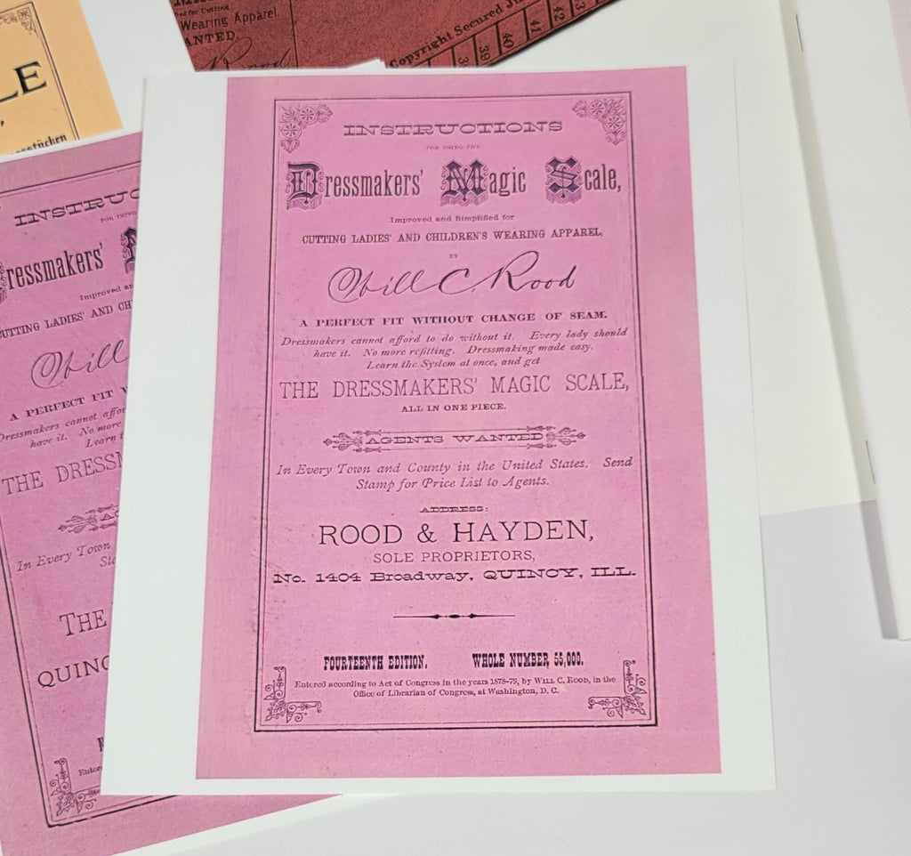 Instructions for Using the Dressmakers' Magic Scale. Will C. Rood. 1880s Dressmaker System. Booklet and Ruler Set
