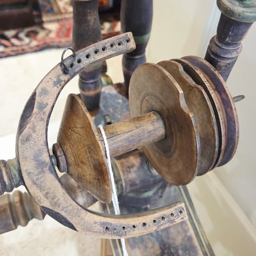Hungarian Style Flax Spinning Wheel Antique 19th Century Hand Painted