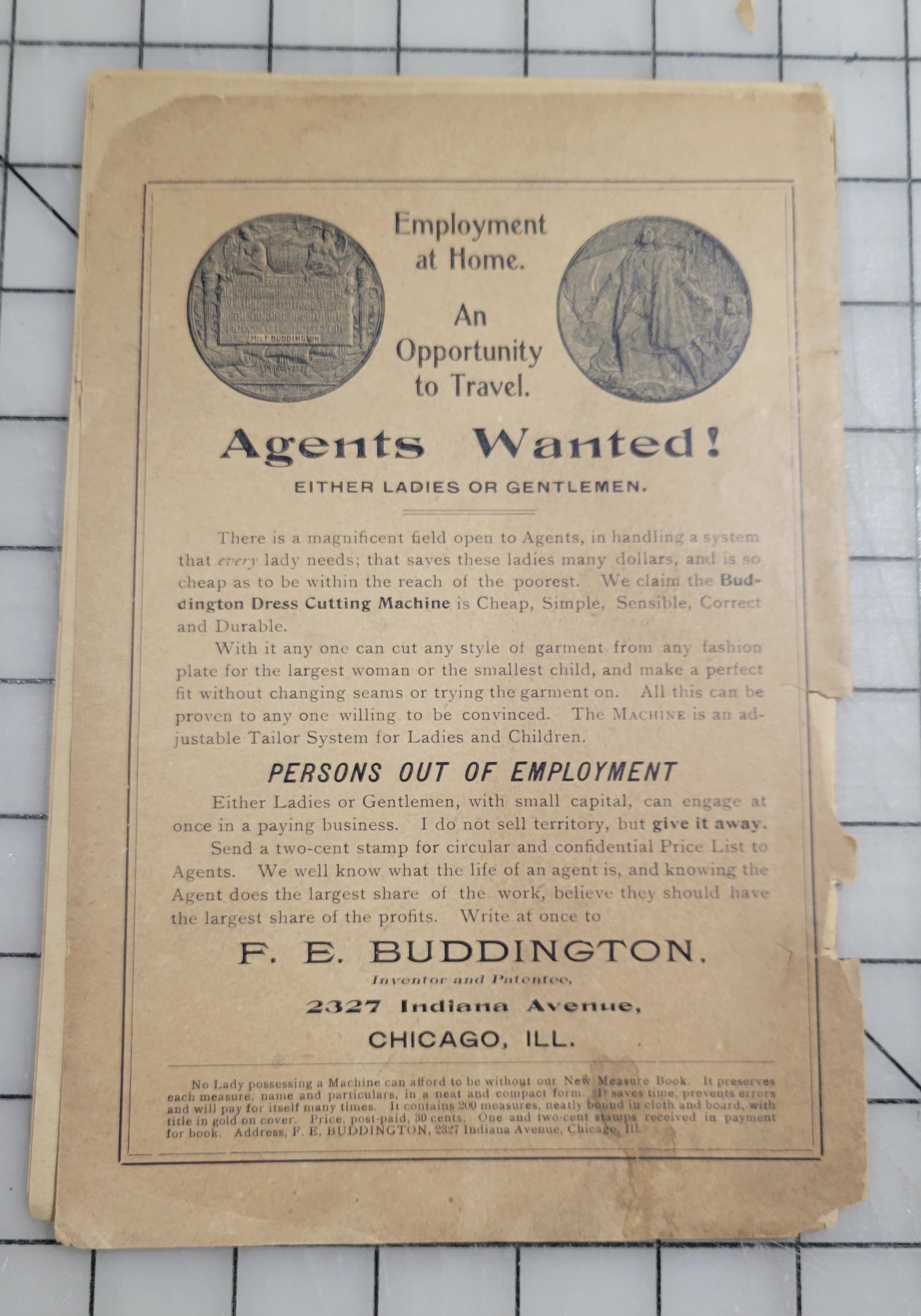 Buddington Dress Cutting Machine Seventh Edition, 1893 Original