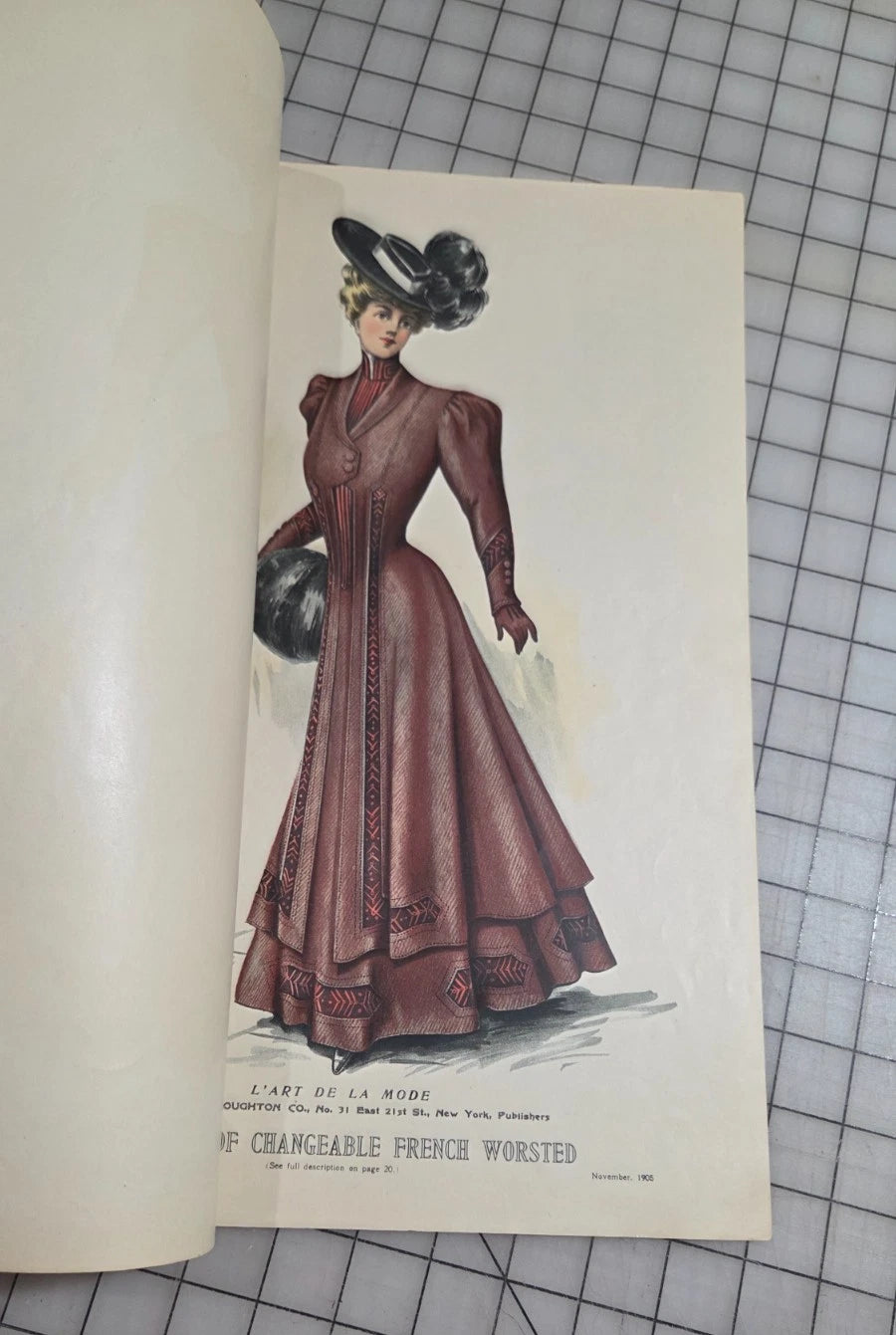 6 Original Antique Color Fashion Plates, L'Art de la Mode November 1905 Catalog