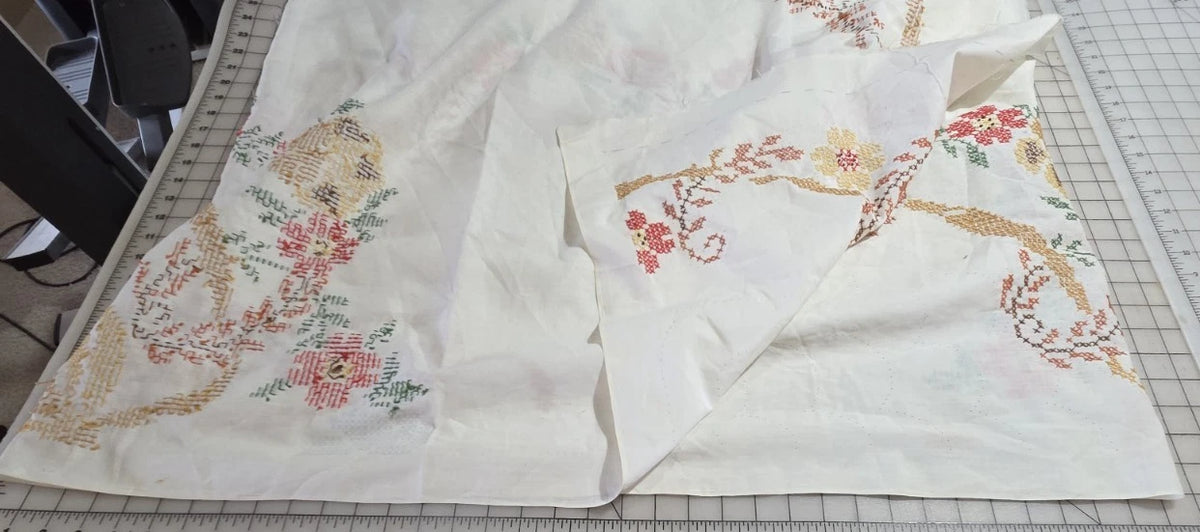 Unfinished Cross Stitched Panel 1980 Columbia Minerva Corp. Floral Vine No. 6832