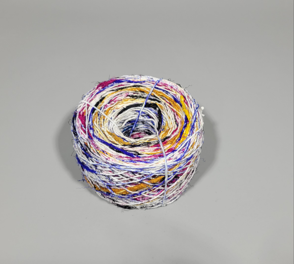 Pasting Yarn - 300 Yards. Pink, Yellow, Blue, Black. Cotton Yarn Painted Using Silk Saree Waste.