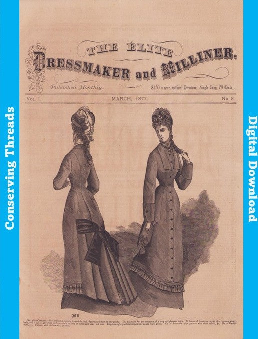 The Elite Dressmaker and Milliner, March 1877, Vol 1 No 8. E-book INSTANT DOWNLOAD.📥