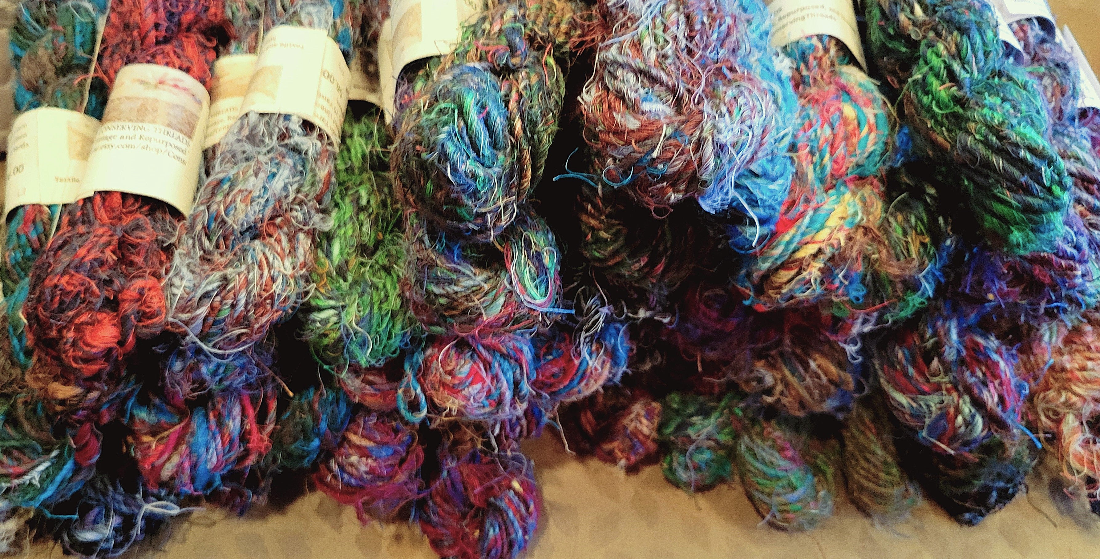 Linen Reclaimed Thread Skeins. Upcycled Hand-Spun Yarn.