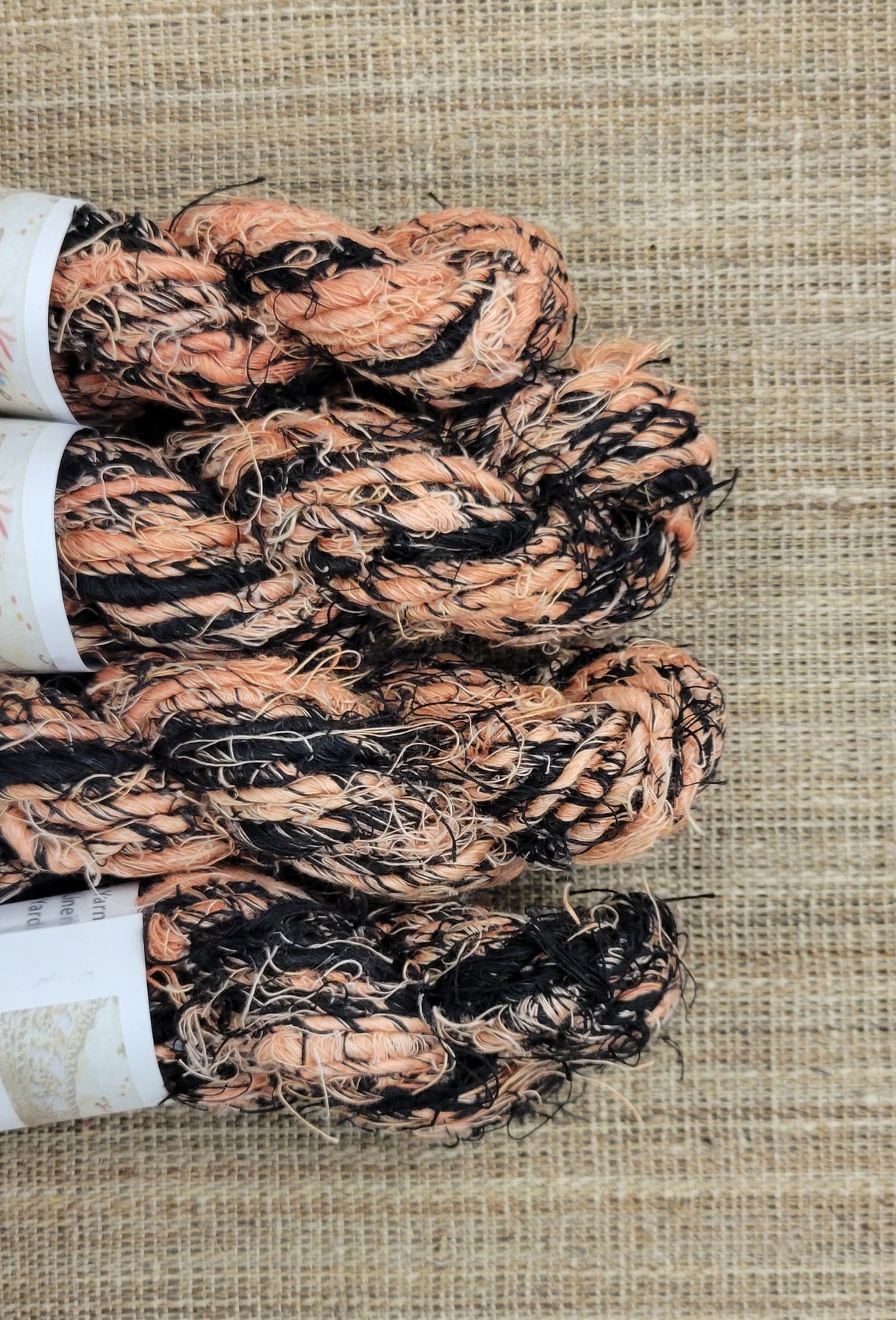 Linen Reclaimed Yarn. Skein Bundle. Set 4 Skeins. Hand-Spun Fibers Upcycled. Art Yarn