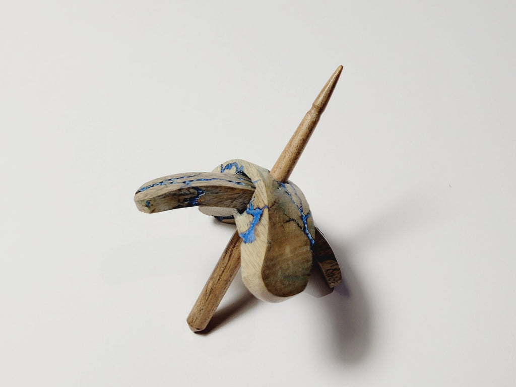 Spindle, Hand-Carved Bottom Whorl Style, Reclaimed Mango Wood (Small Blue Burl)
