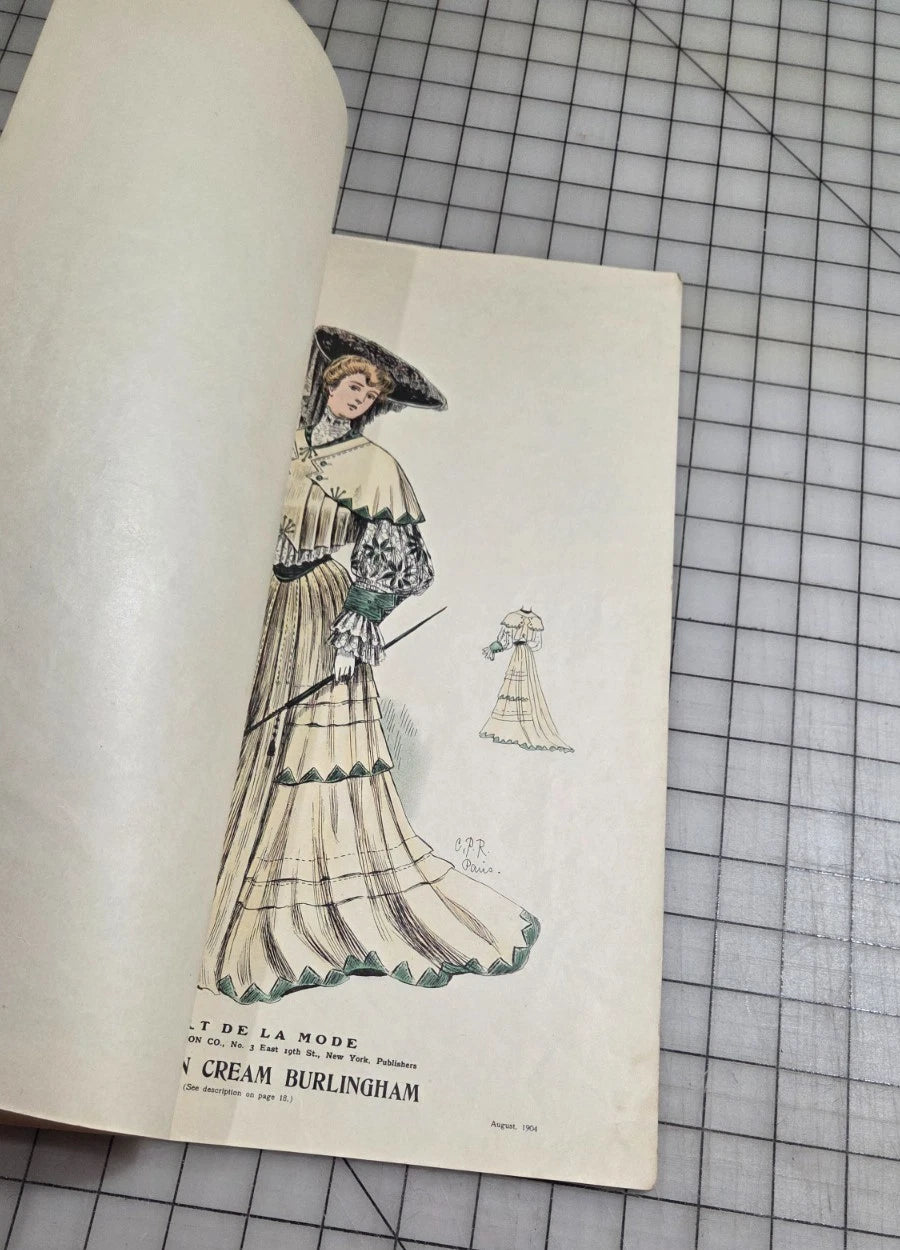 6 Original Antique Color Fashion Plates, L'Art de la Mode August 1904 Catalog