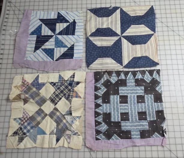 8 - Vintage Patch Quilt Blocks Unfinished Squares. 1900s - 1920s Hand Stitched