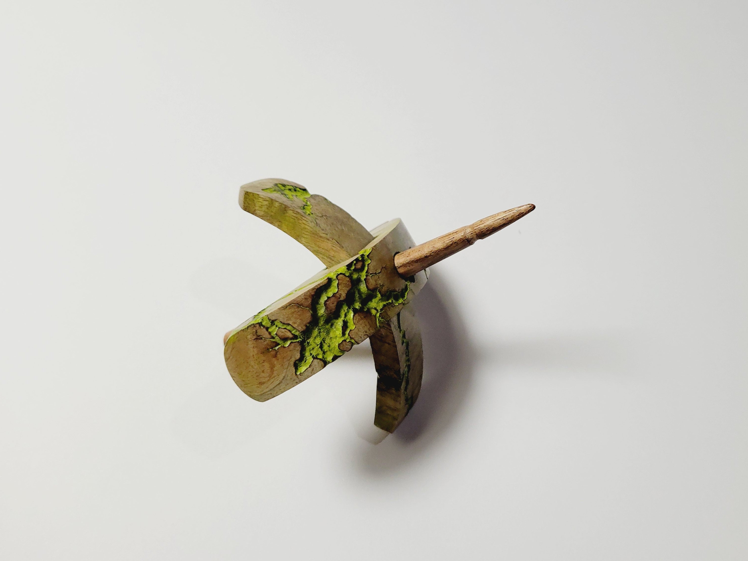 Spindle, Hand-Carved Bottom Whorl Style, Reclaimed Mango Wood (Small Lime Green Burl)