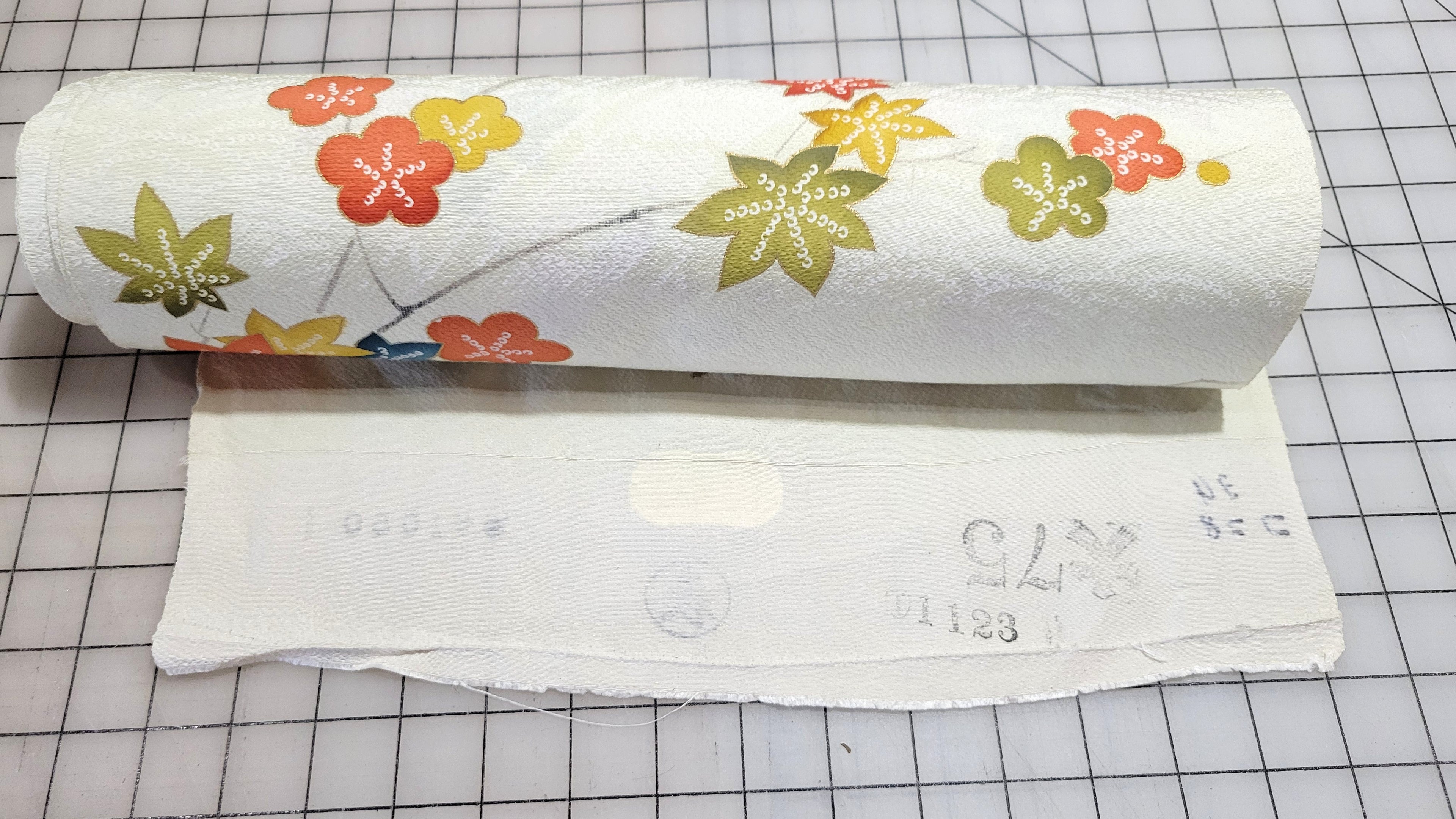 Roll Pre-War Japanese Textile Silk Fabric Kimono Floral Gold Stamp Yuki