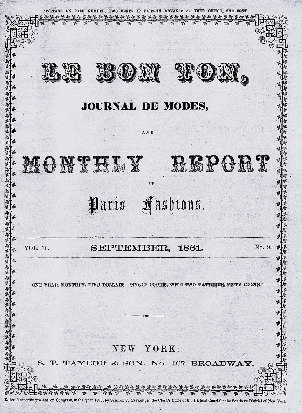 Le Bon Ton Journal de Modes, September 1861. Catalog Monthly Report. Vol 10 No 9. E-book DOWNLOAD.📥