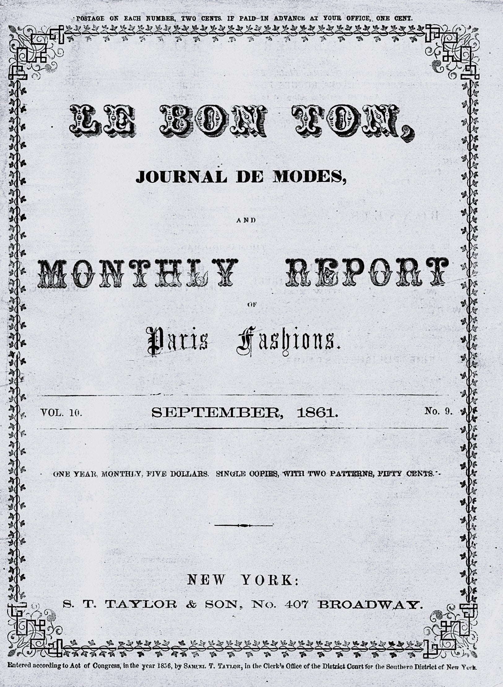 Le Bon Ton Journal de Modes, September 1861. Catalog Monthly Report. Vol 10 No 9. E-book DOWNLOAD.📥