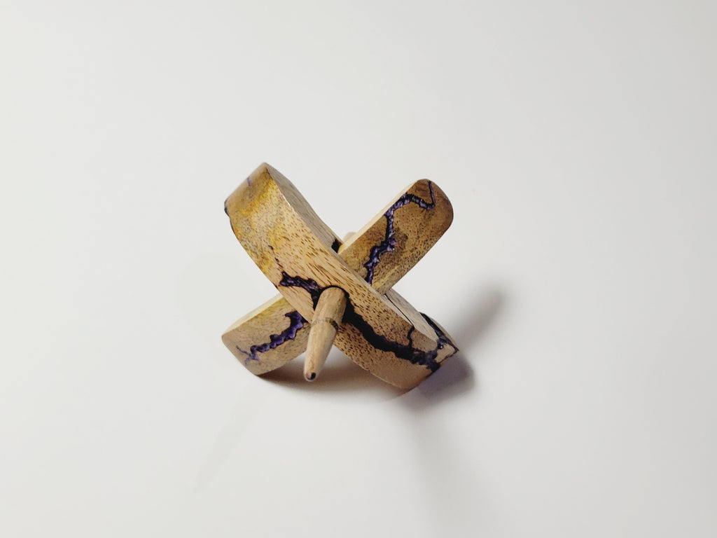 Spindle, Hand-Carved Bottom Whorl Style Reclaimed Mango Wood (Small Purple Burl)