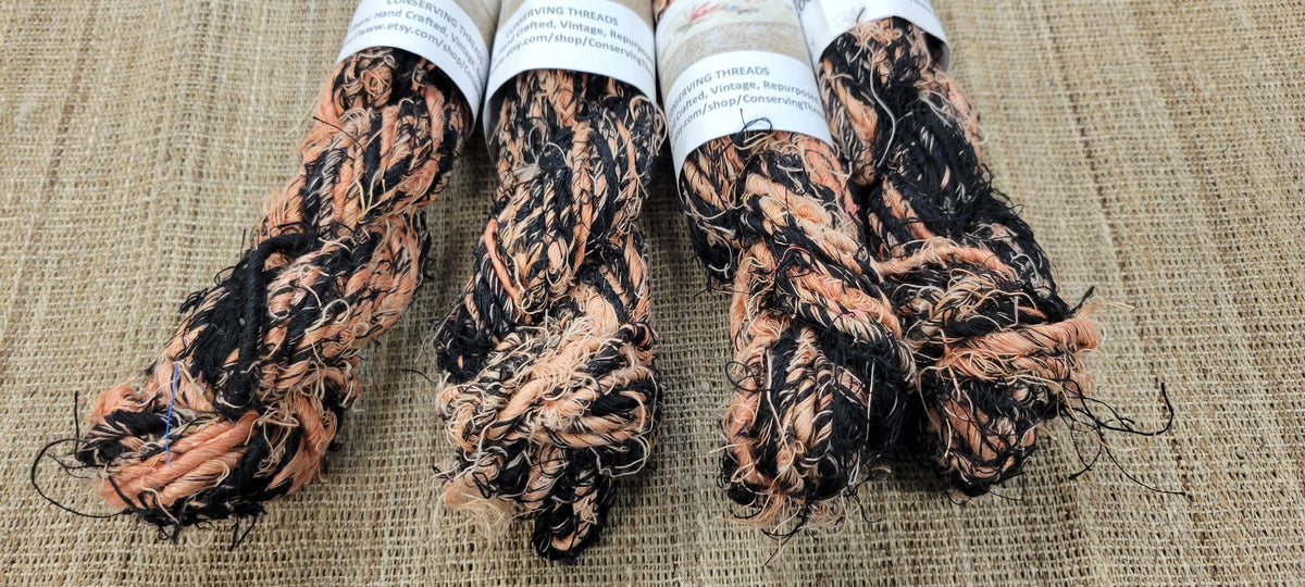 Linen Reclaimed Yarn. Skein Bundle. Set 4 Skeins. Hand-Spun Fibers Upcycled. Art Yarn