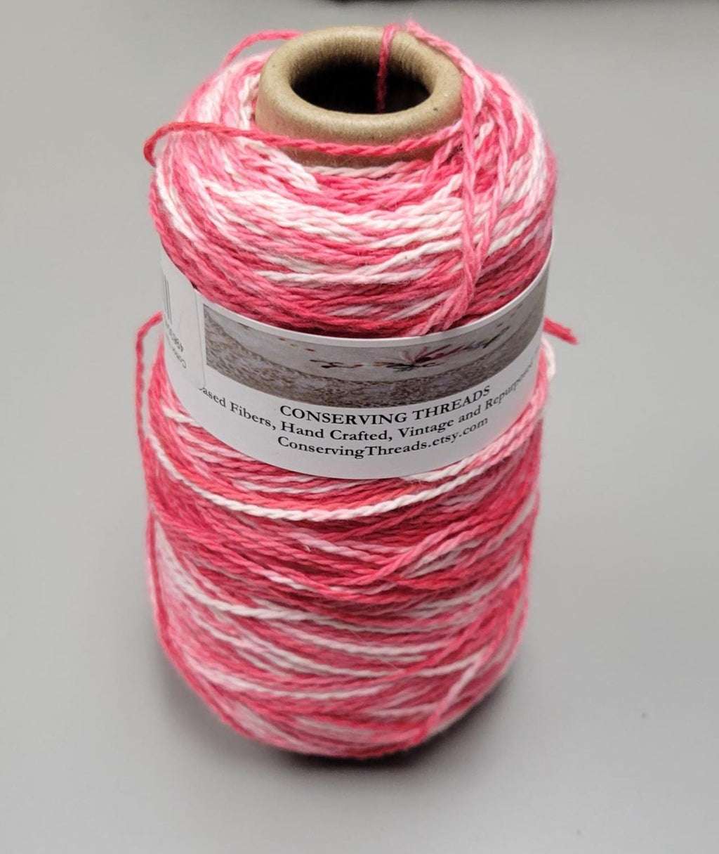USA Cotton Yarn, Small Batch Dyed Variegated Red. Fingering Weight. 340 Yards. Cone