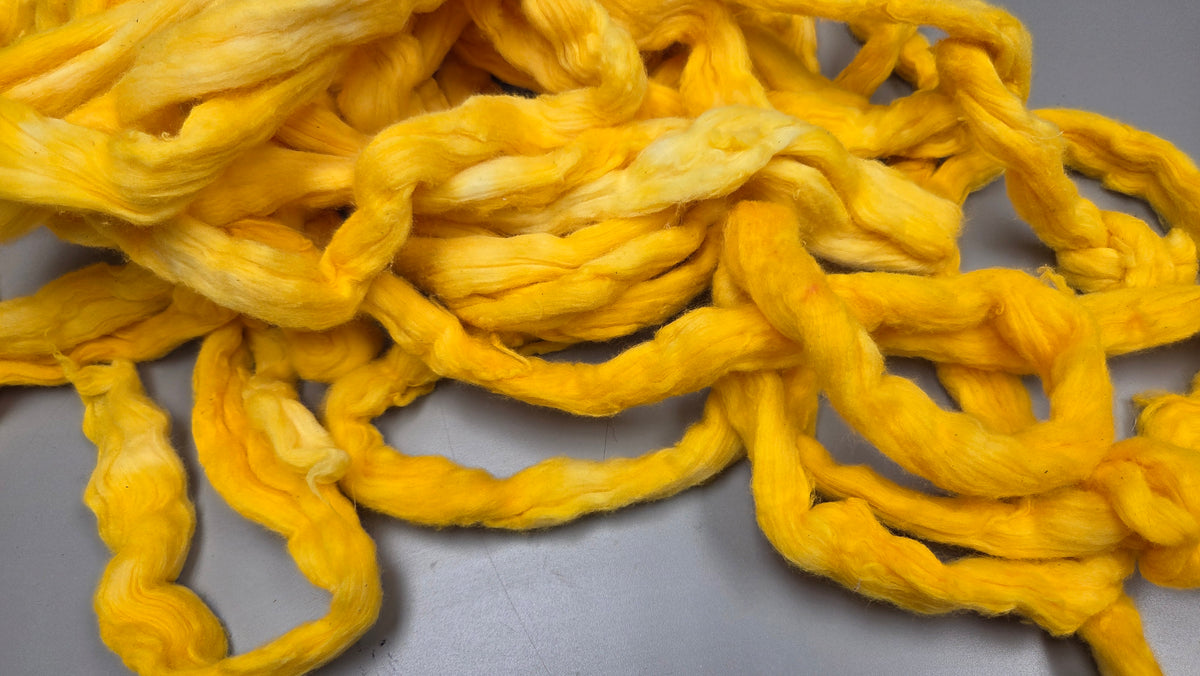 Cotton, 1/2 oz (0.5 ounce) Dyed Conventional Cotton Sliver, Small Batch Studio Dyed (Yellow)