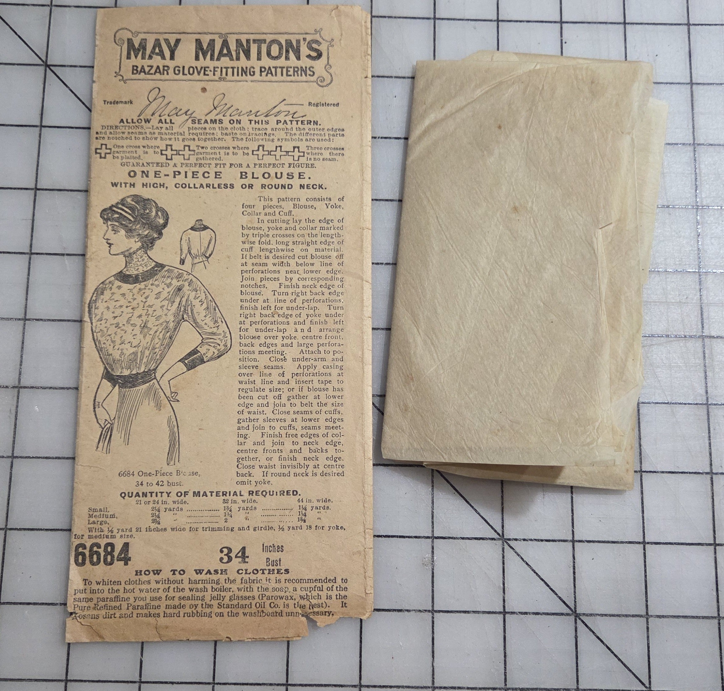 May Manton 6684 Blouse Sewing Pattern 1910's Unprinted Bazar Glove Fitting