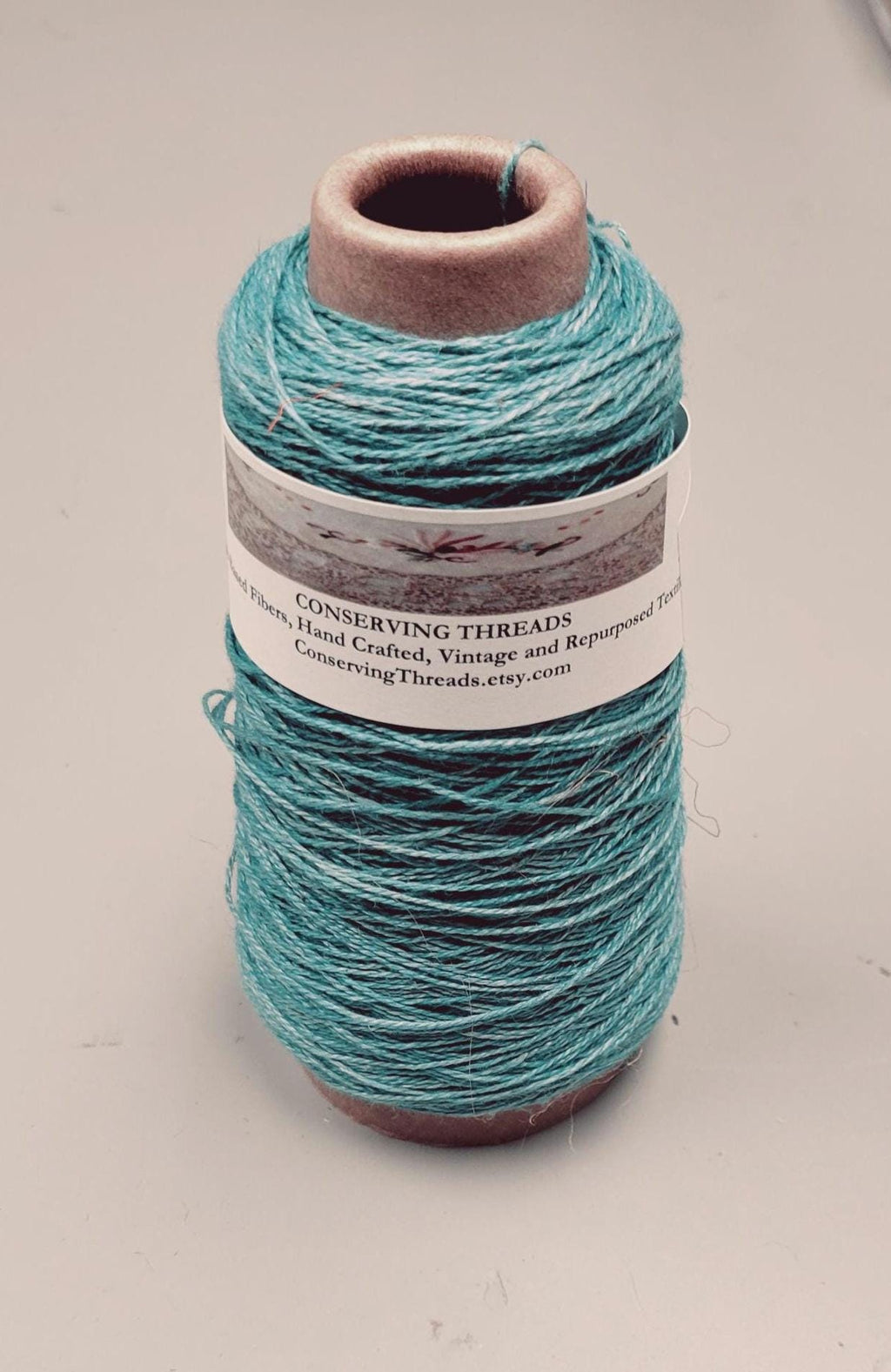 Linen Yarn, Light Blue Green Dyed. Machine Spun 10/2 Natural, Cone