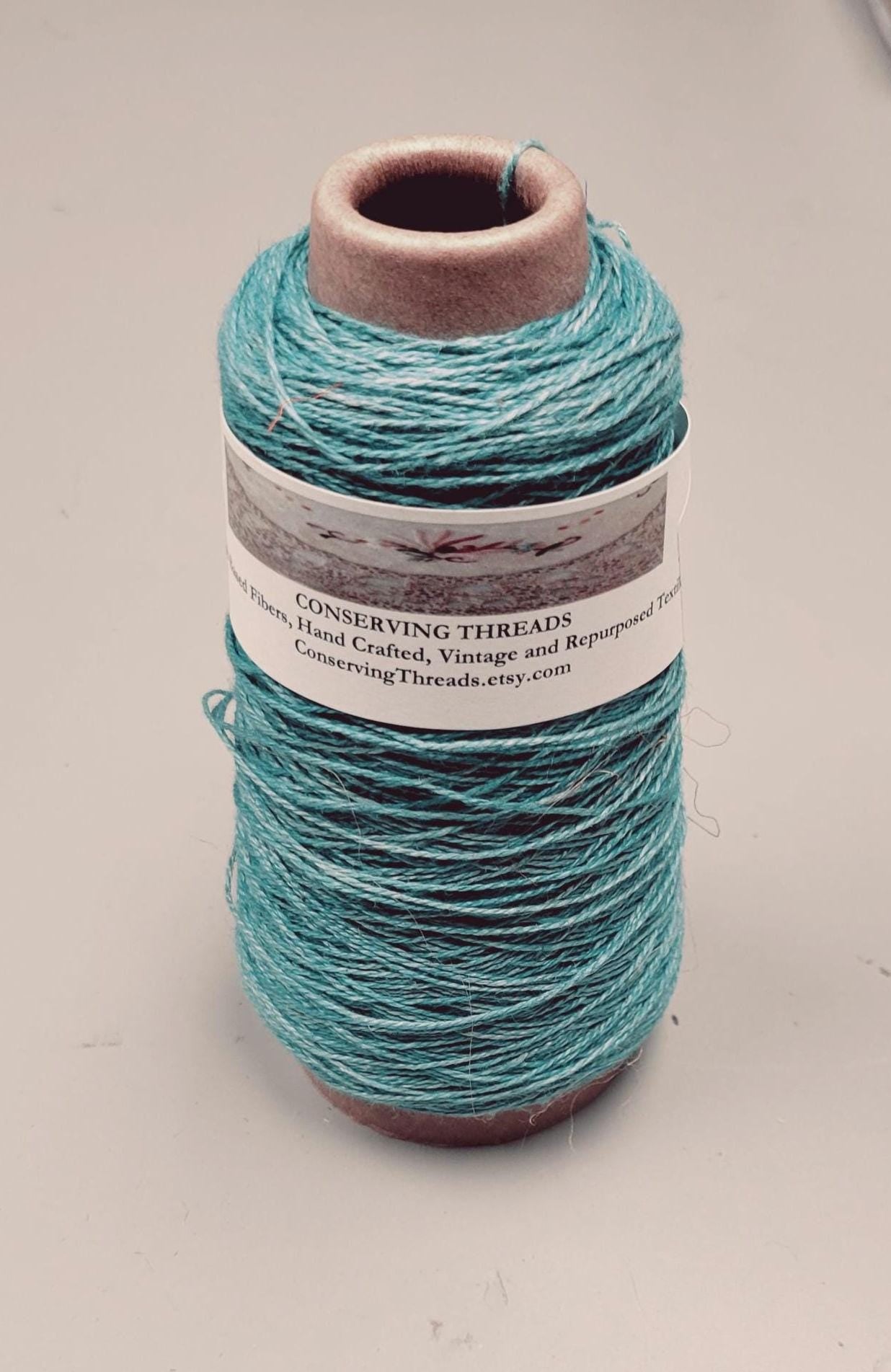 Linen Yarn, Light Blue Green Dyed. Machine Spun 10/2 Natural, Cone