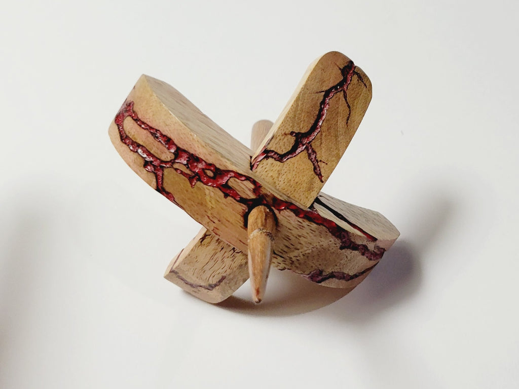 Spindle, Hand-Carved Bottom Whorl Style, Reclaimed Mango Wood (Small Red Burl)