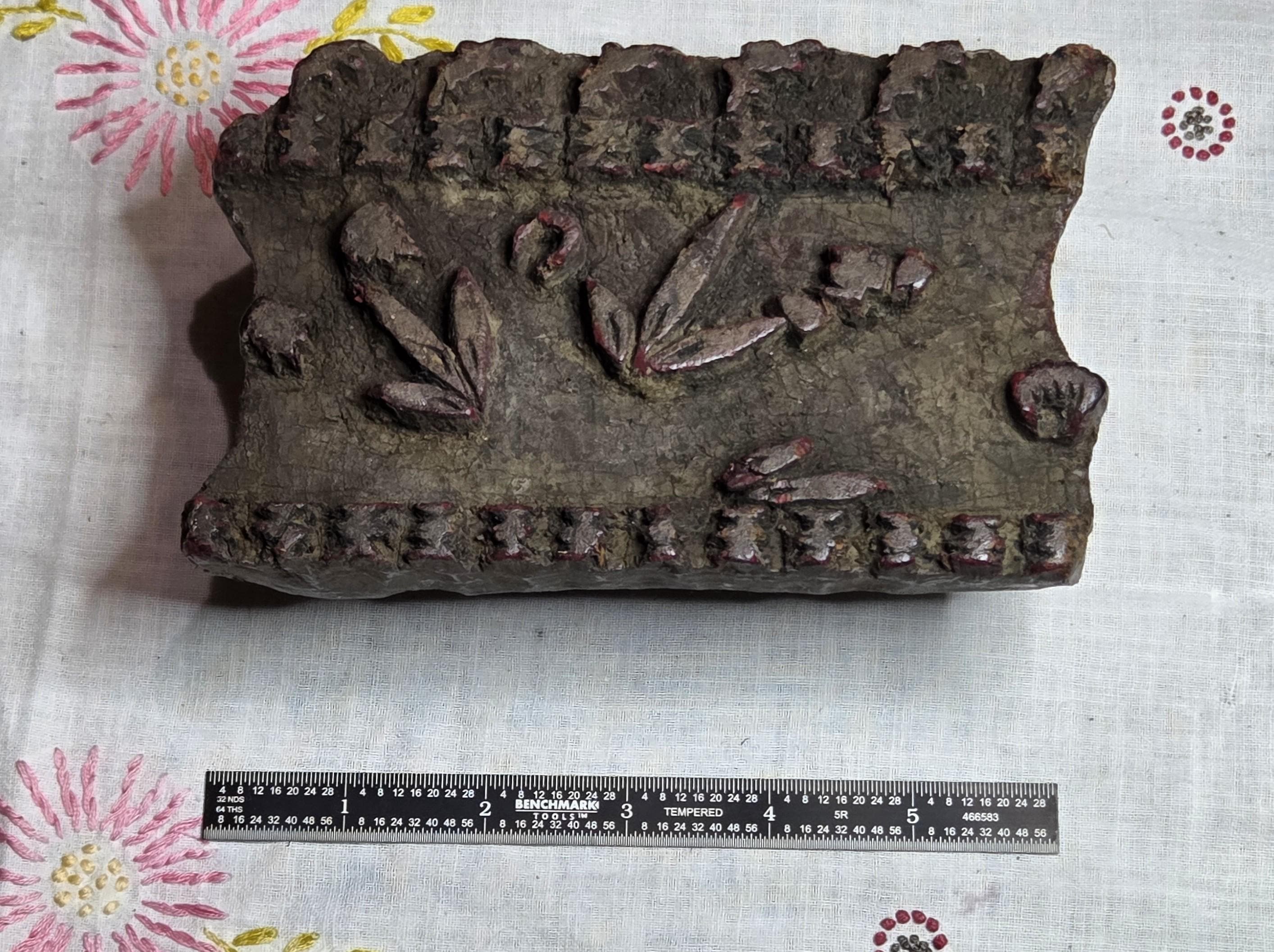 Wood Block Vintage Ink Stamping Hand Carved (medium block) Flower Border