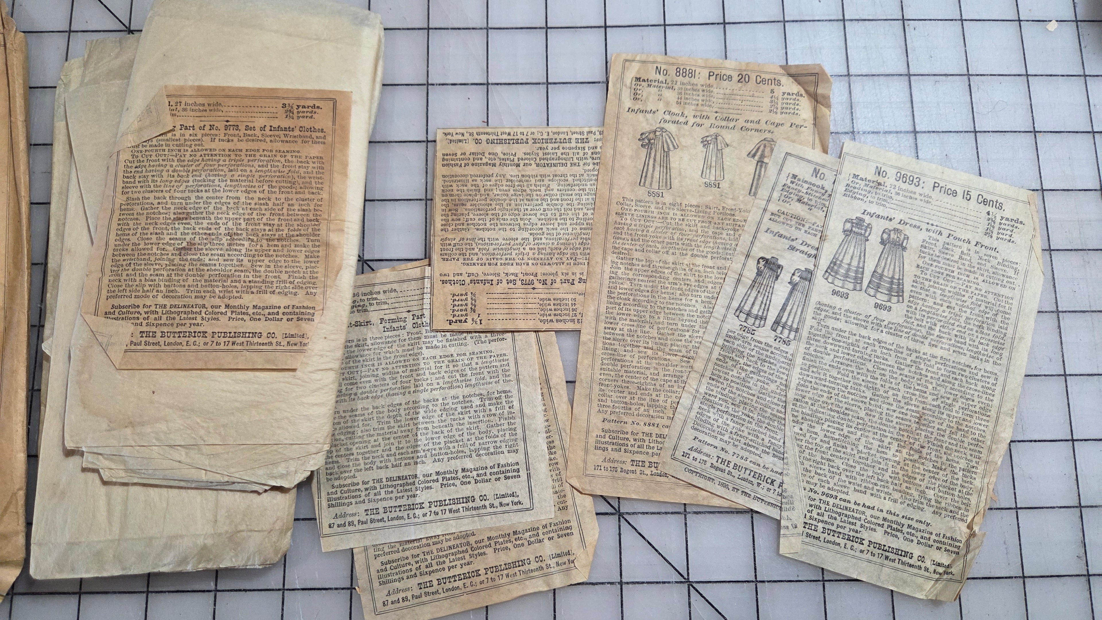 1890's Butterick Infant Clothing Patterns - Lot Unprinted Christening Gowns