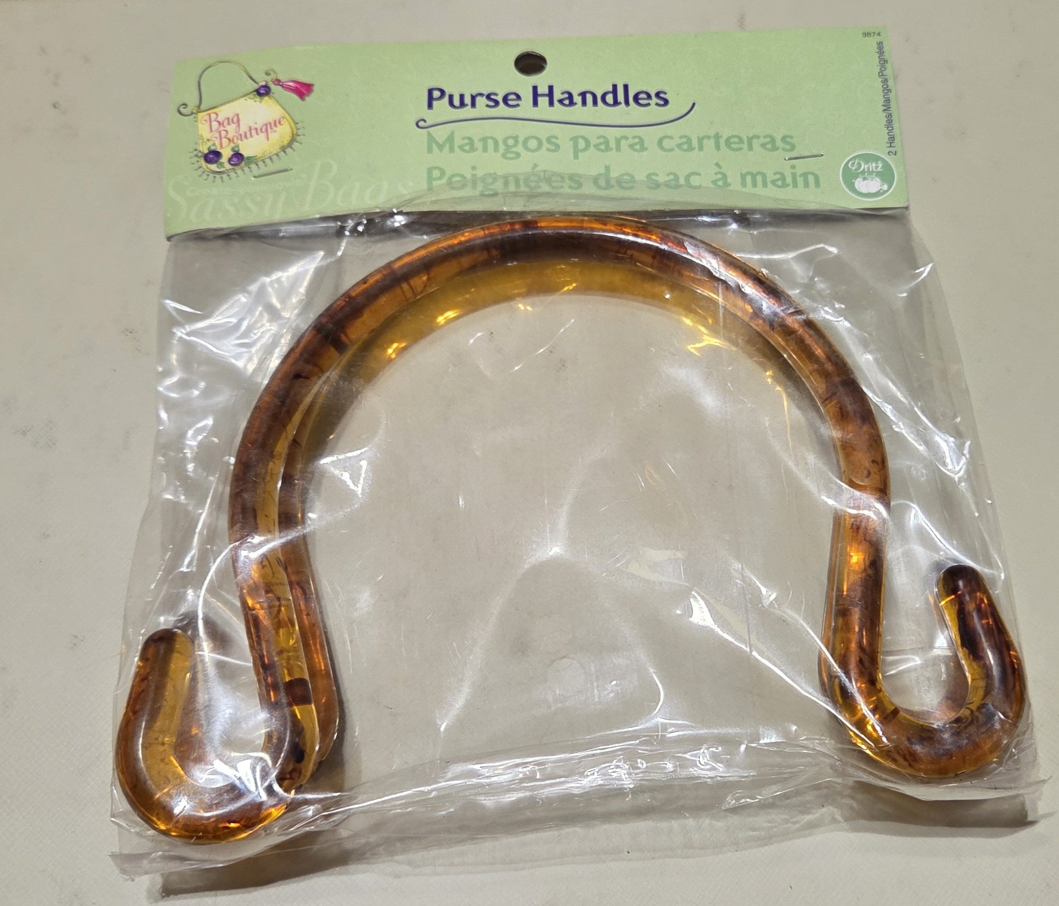 Purse Handle NIB Pair Curved Bag Boutique Plastic Brown 13 cm 5 inches
