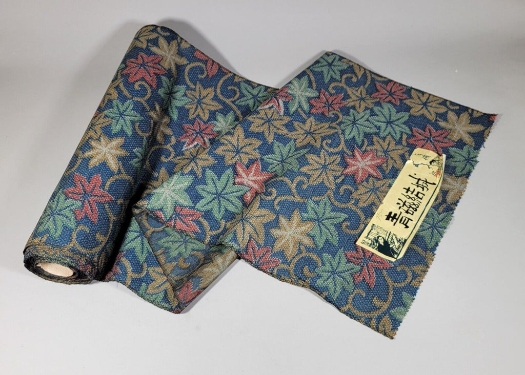 Roll Pre-War Japanese Textile Cotton Fabric Kimono Blue Stamp Celadon Yuki