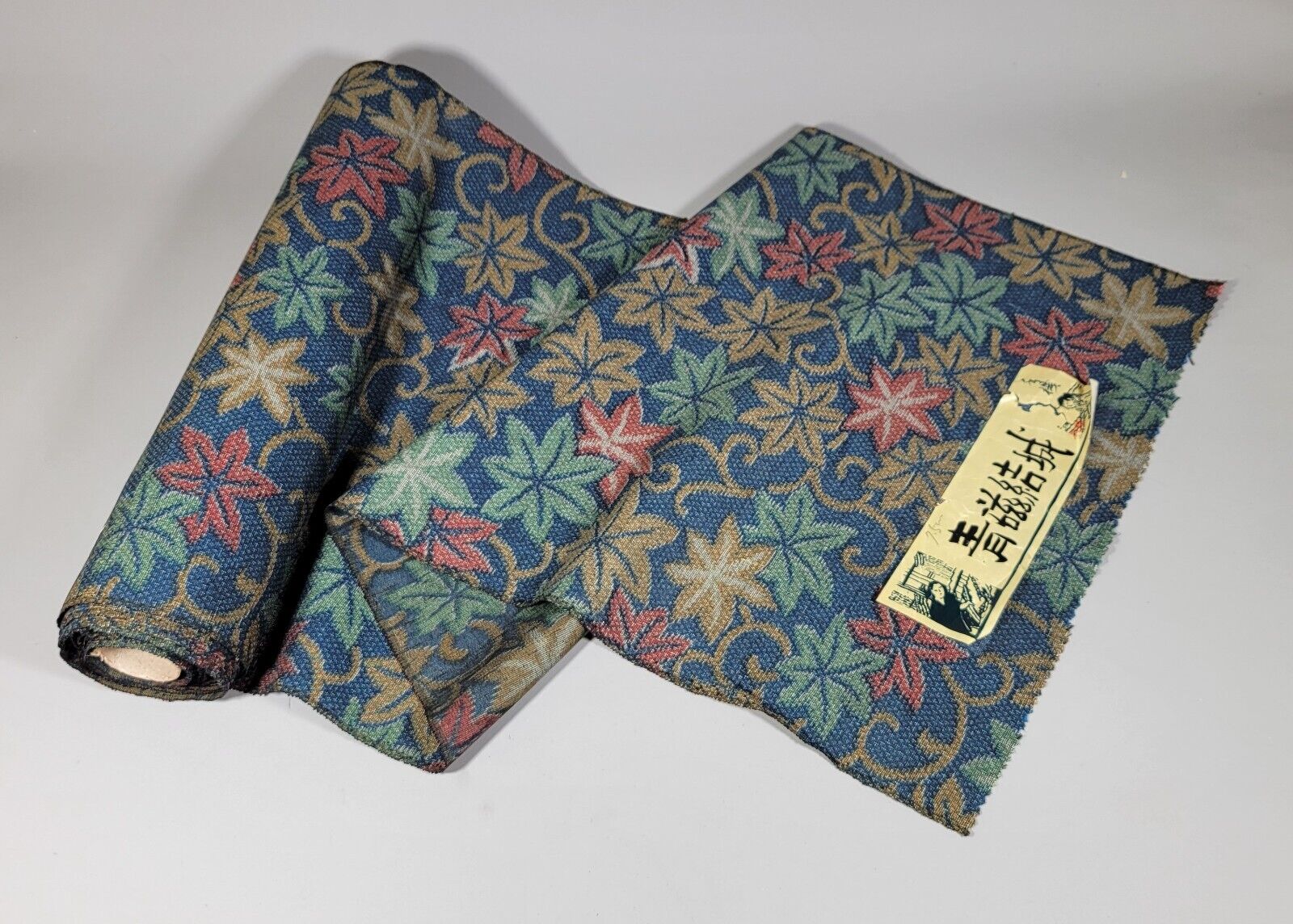 Roll Pre-War Japanese Textile Cotton Fabric Kimono Blue Stamp Celadon Yuki