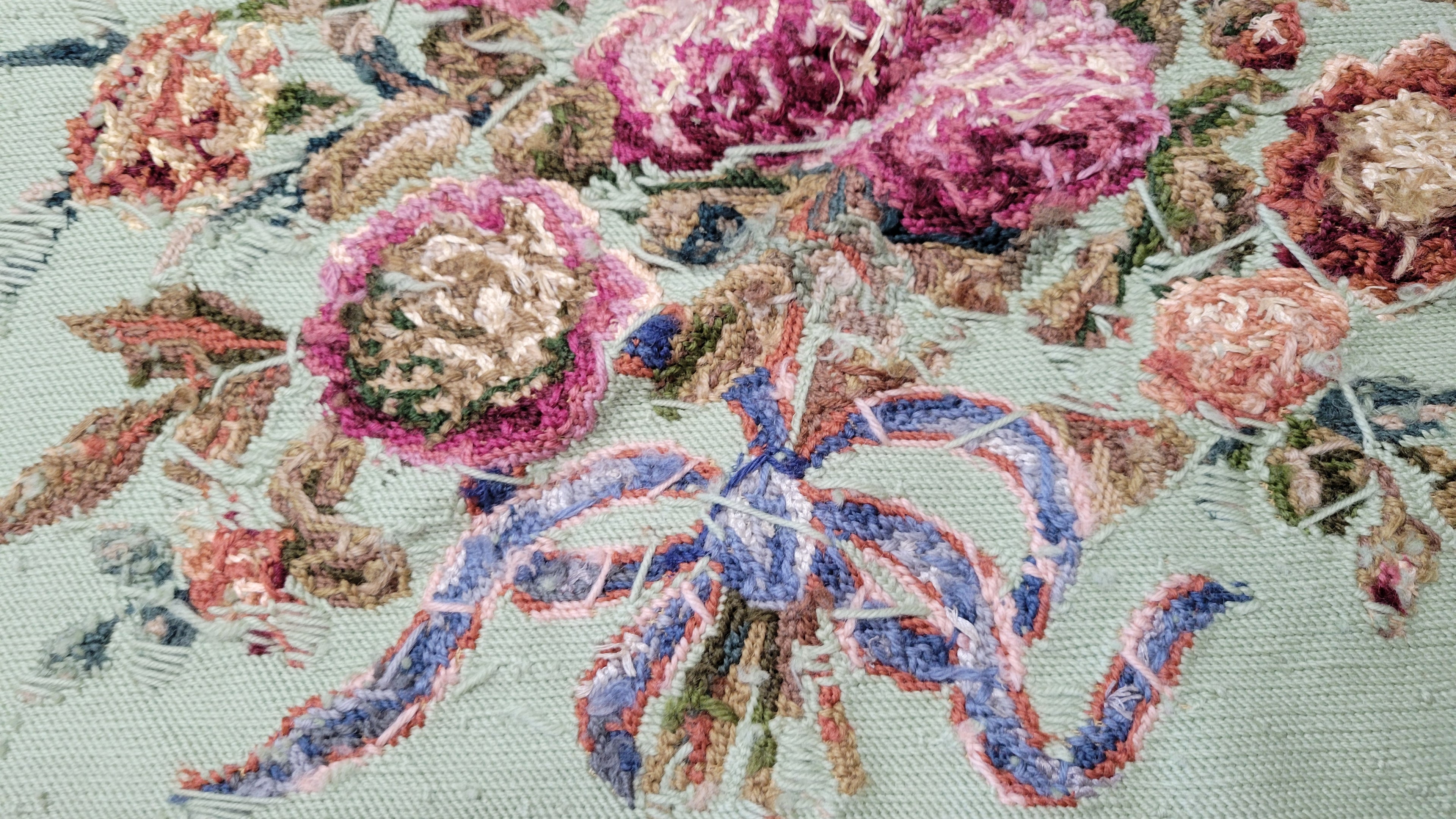 Vintage Textile Needlepoint Seat Cover Set Hand Stitched