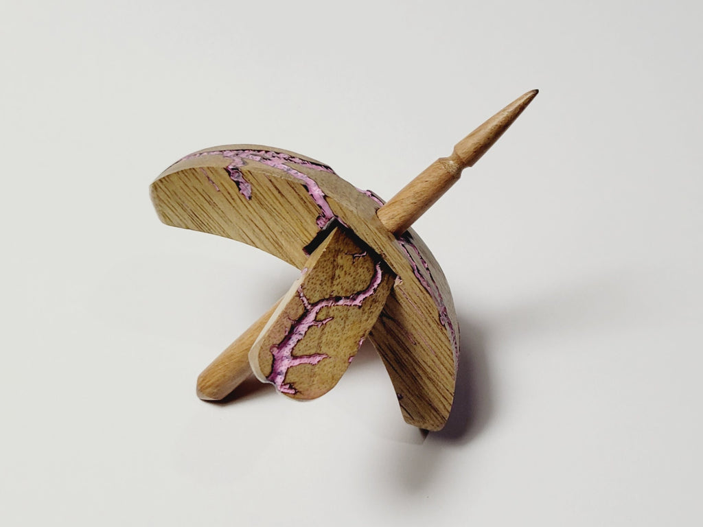 Spindle, Hand-Carved Bottom Whorl Style, Reclaimed Mango Wood (Small Pink Burl)