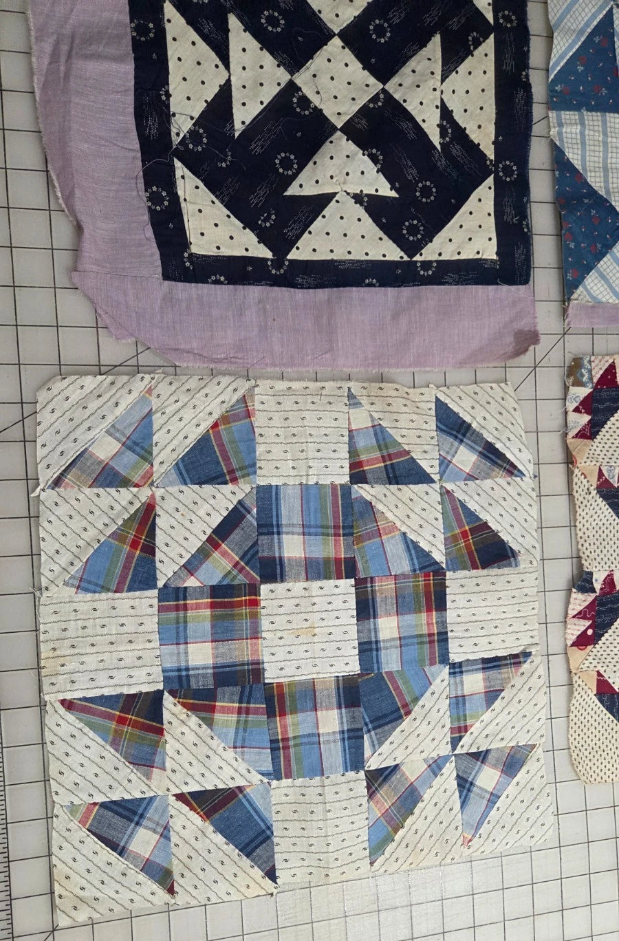 8 - Vintage Patch Quilt Blocks Unfinished Squares. 1900s - 1920s Hand Stitched