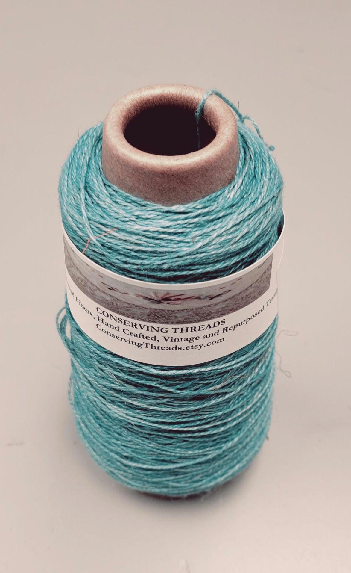 Linen Yarn, Light Blue Green Dyed. Machine Spun 10/2 Natural, Cone