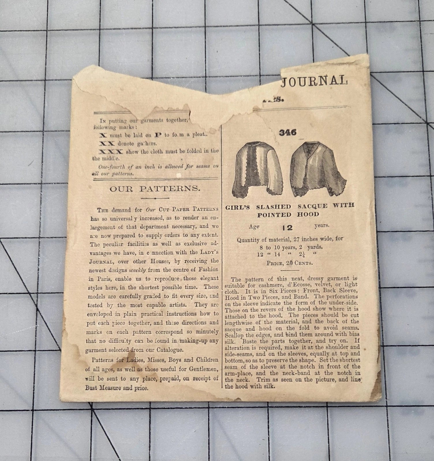 Frank Leslie's Lady's Cut Paper Pattern #346 1870s Girl's Sacque ENVELOPE ONLY