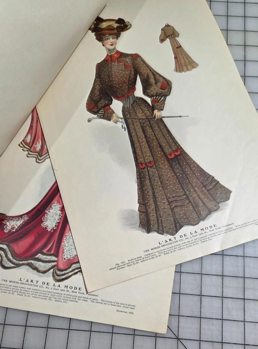 6 Original Antique Color Fashion Plates, L'Art de la Mode December 1903 Catalog