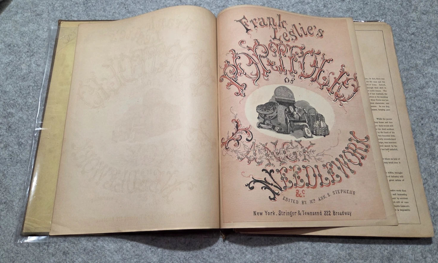 1855 Frank Leslie's Portfolio Fancy Needlework Ed. Mrs. Stephens Lace Chart Art