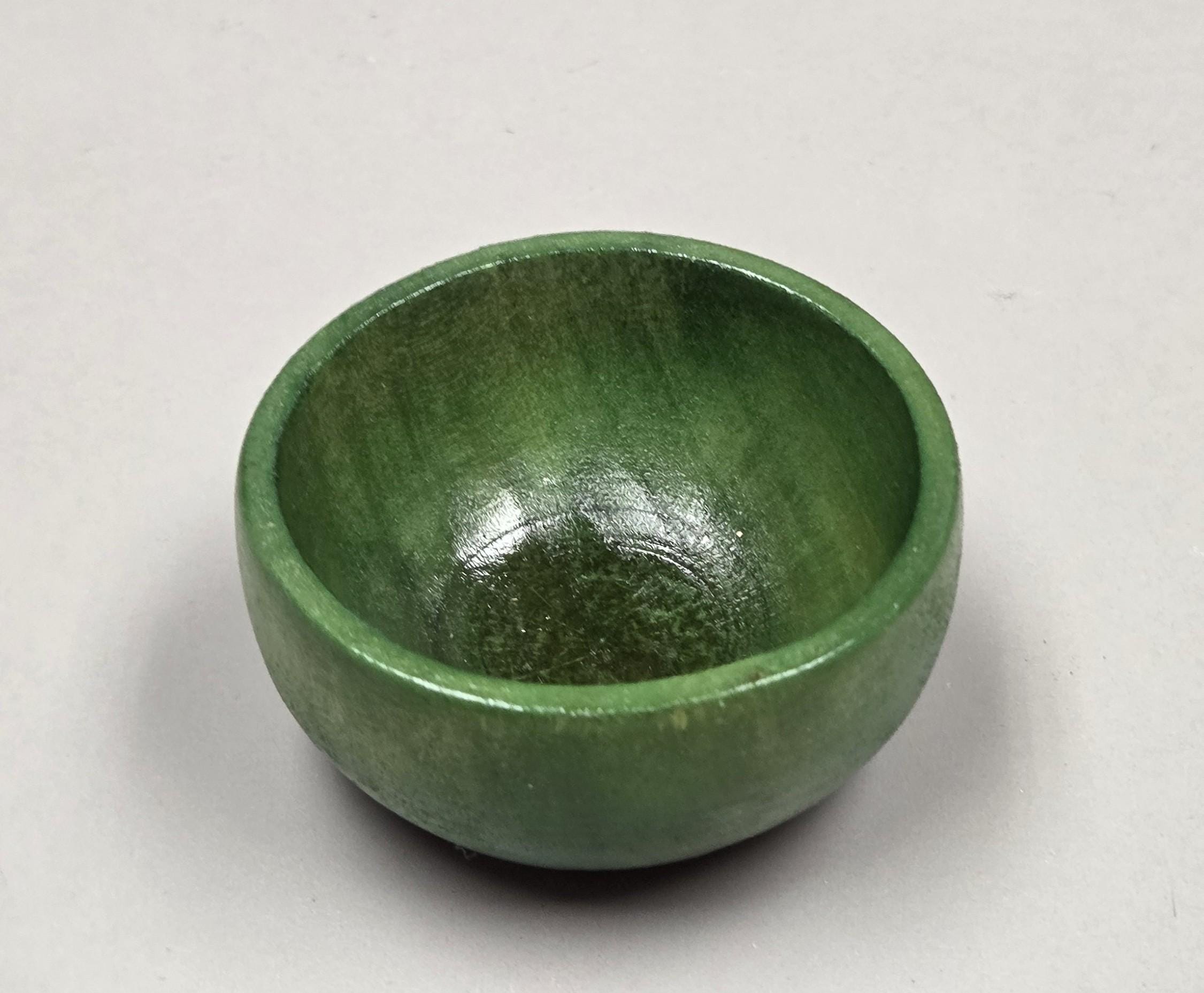 Spin Cotton Fiber Kit. Natural Upland Cotton Sliver. Hand-Painted Wood Support Bowl and Brass Tahkli Spindle. Green