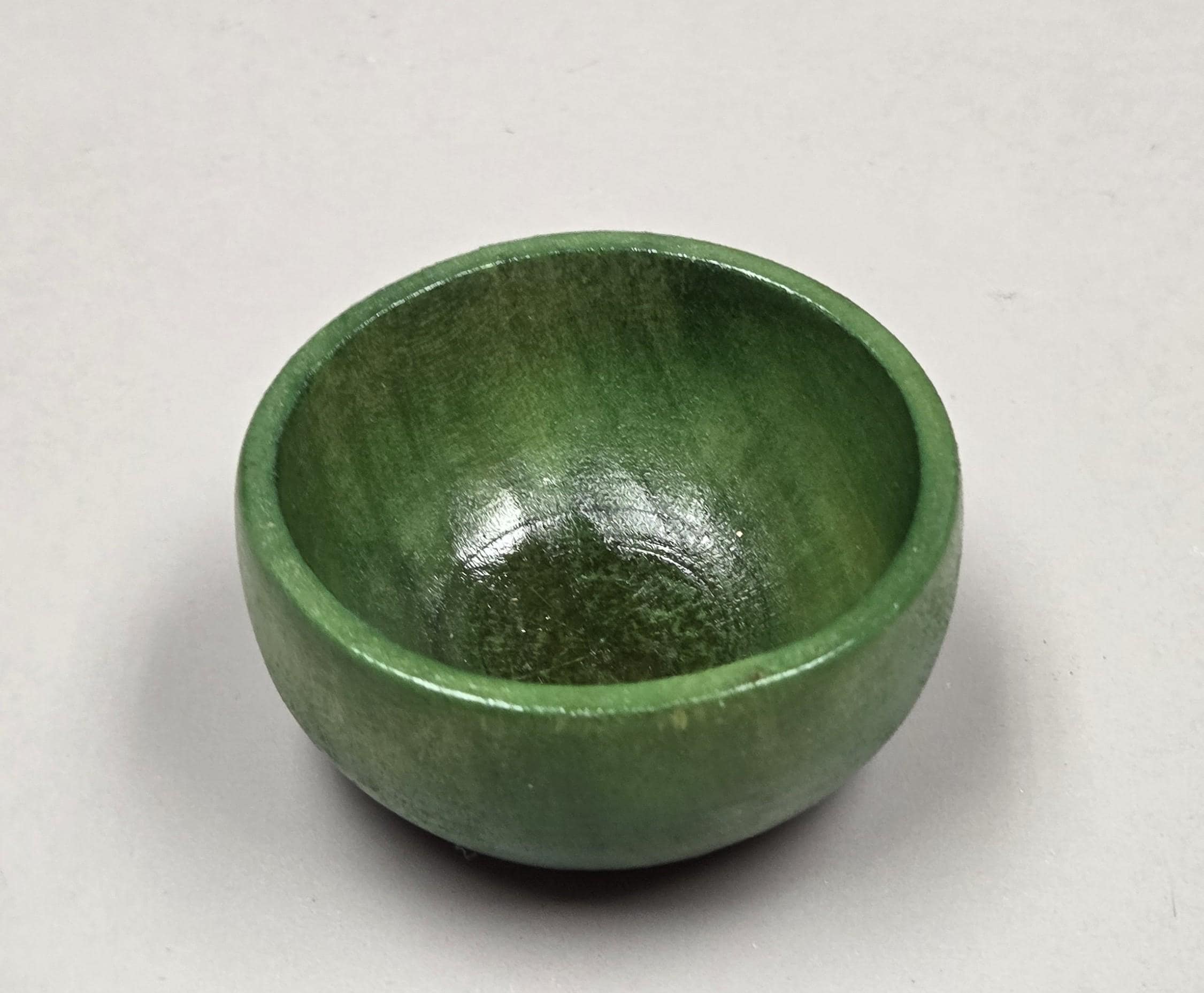Spin Cotton Fiber Kit. Natural Upland Cotton Sliver. Hand-Painted Wood Support Bowl and Brass Tahkli Spindle. Light Green