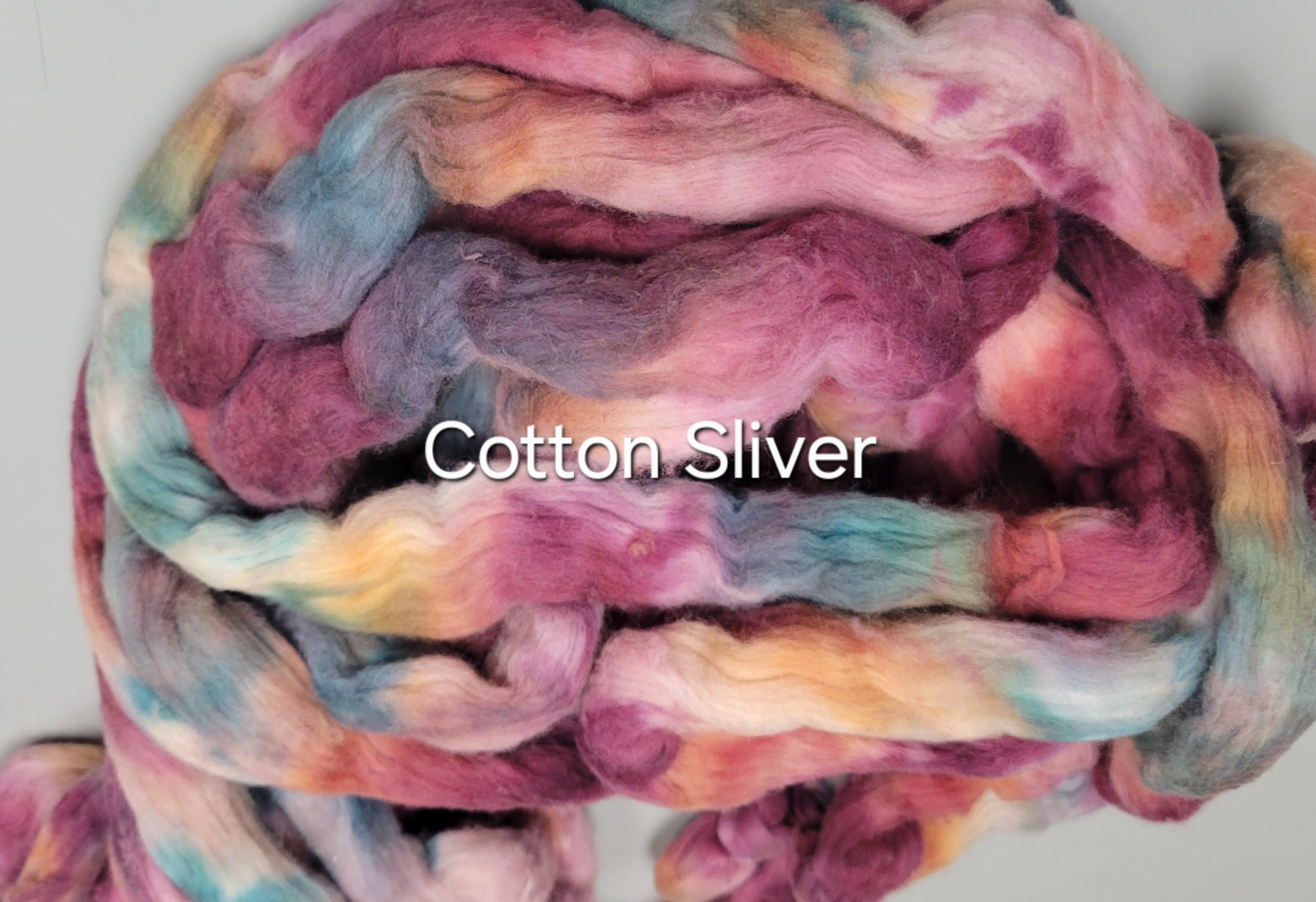 Cotton, 1/2 oz (0.5 ounce) Dyed Conventional Cotton Sliver, Small Batch Studio Dyed (Pink Green 7-25)