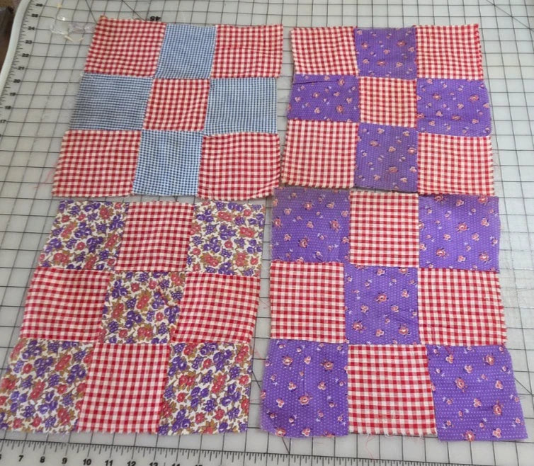 10 x Vintage Patch Quilt Blocks Unfinished Squares. 1920s - 1940s Hand Stitched