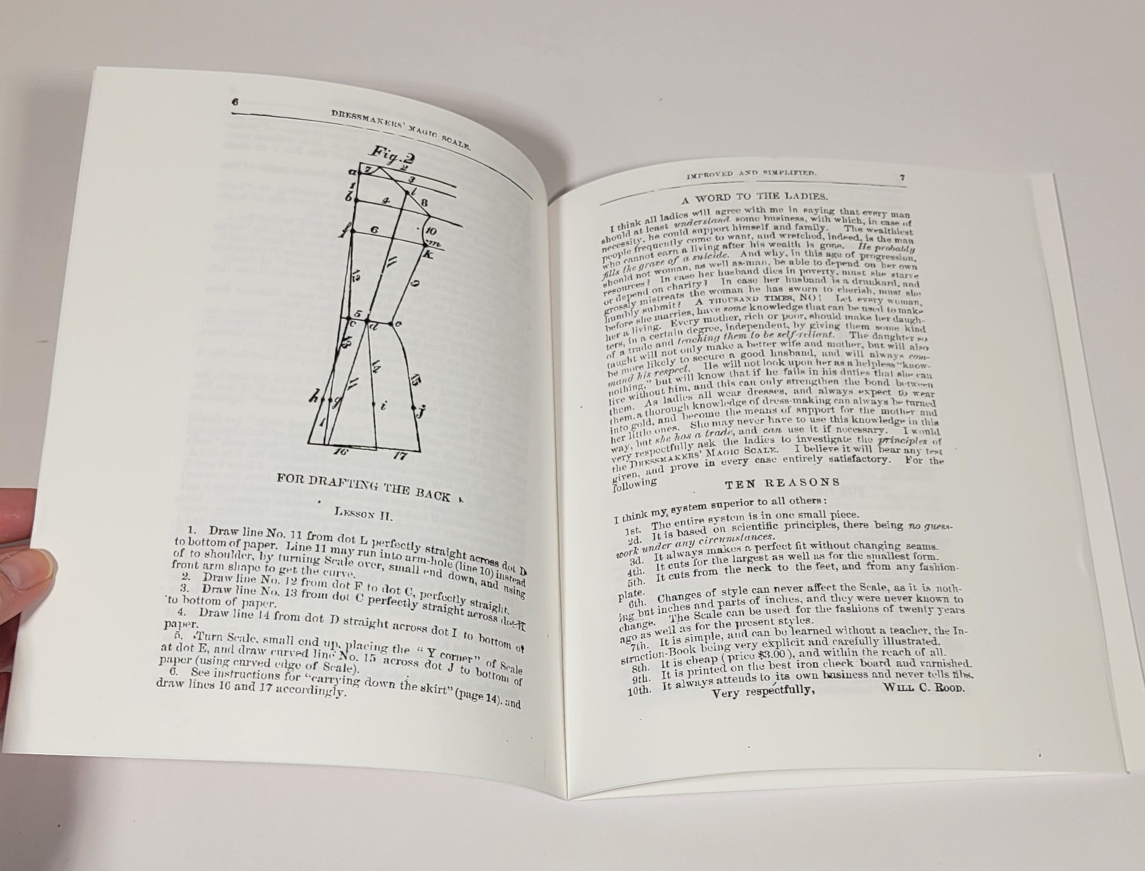 Instructions for Using the Dressmakers' Magic Scale, 1881 8th Edition. Ruler and Curvature. Published by Will C. Rood. Reprint