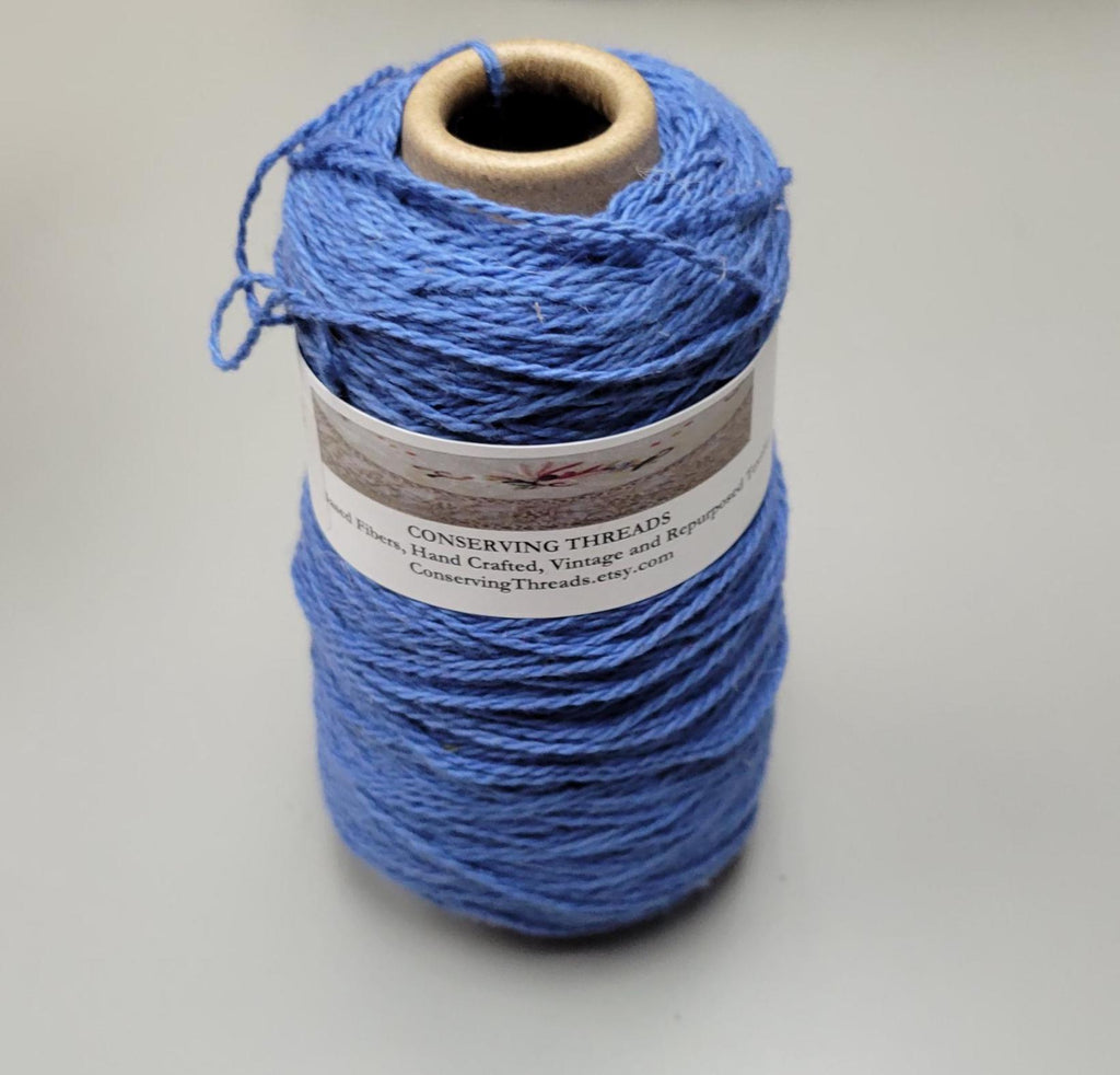 USA Cotton Yarn, Small Batch Dyed Blue. Fingering Weight. 340 Yards. Cone