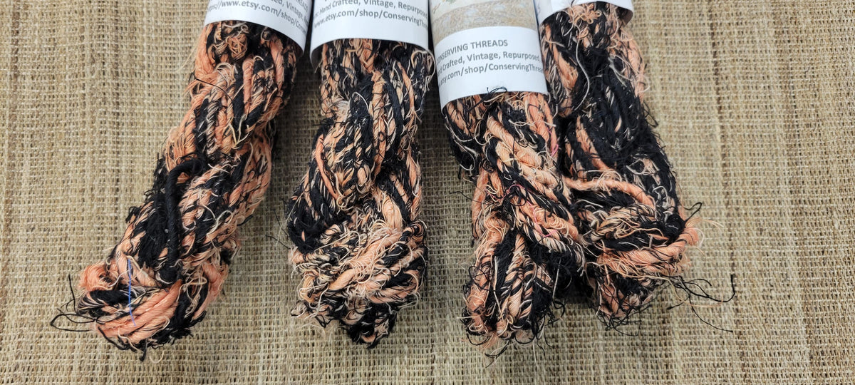 Linen Reclaimed Yarn. Skein Bundle. Set 4 Skeins. Hand-Spun Fibers Upcycled. Art Yarn
