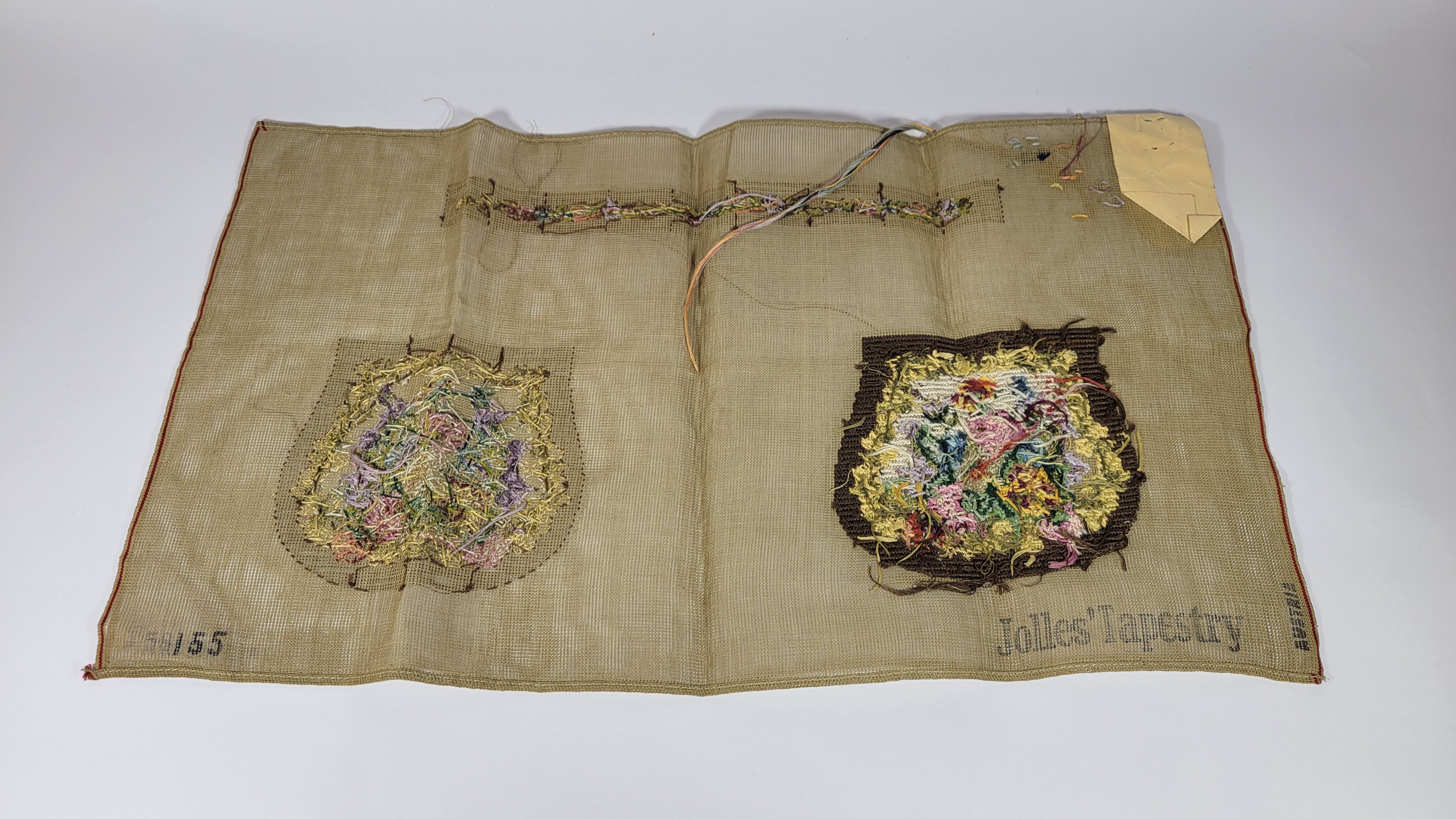 Needlework to make replica of an 18th century purse. Work in progress. Vintage