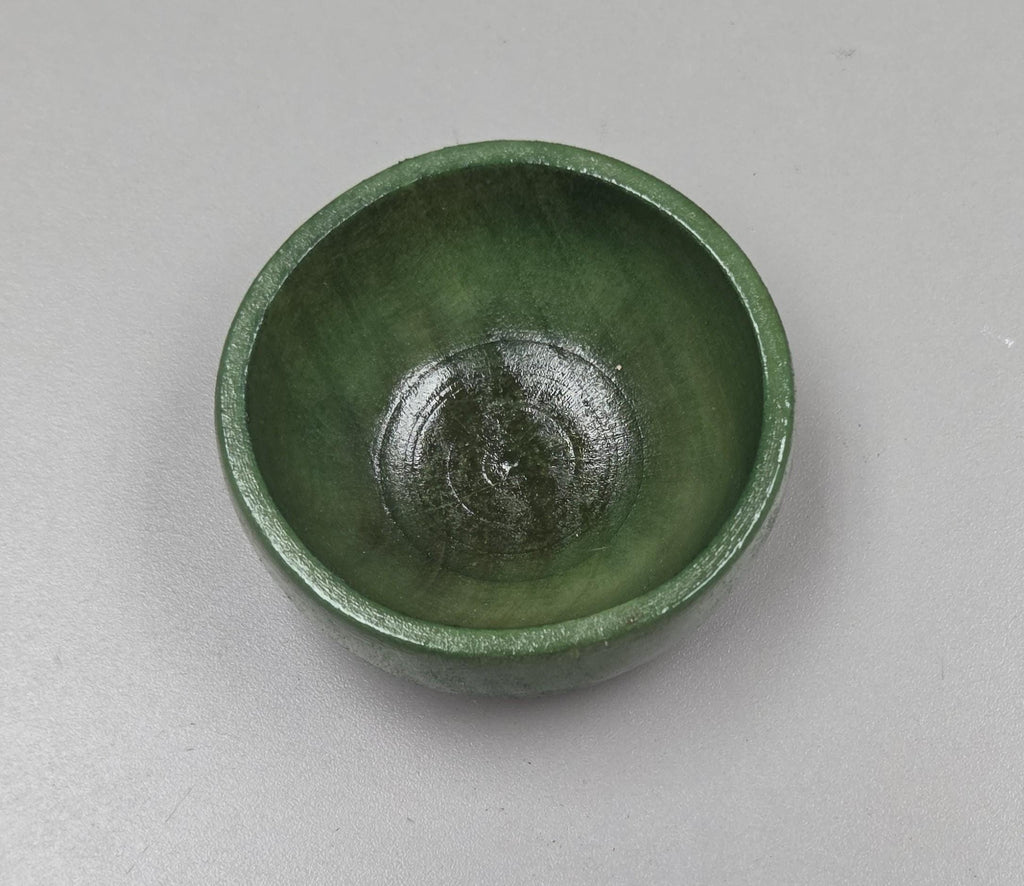 Spin Cotton Fiber Kit. Natural Upland Cotton Sliver. Hand-Painted Wood Support Bowl and Brass Tahkli Spindle. Green